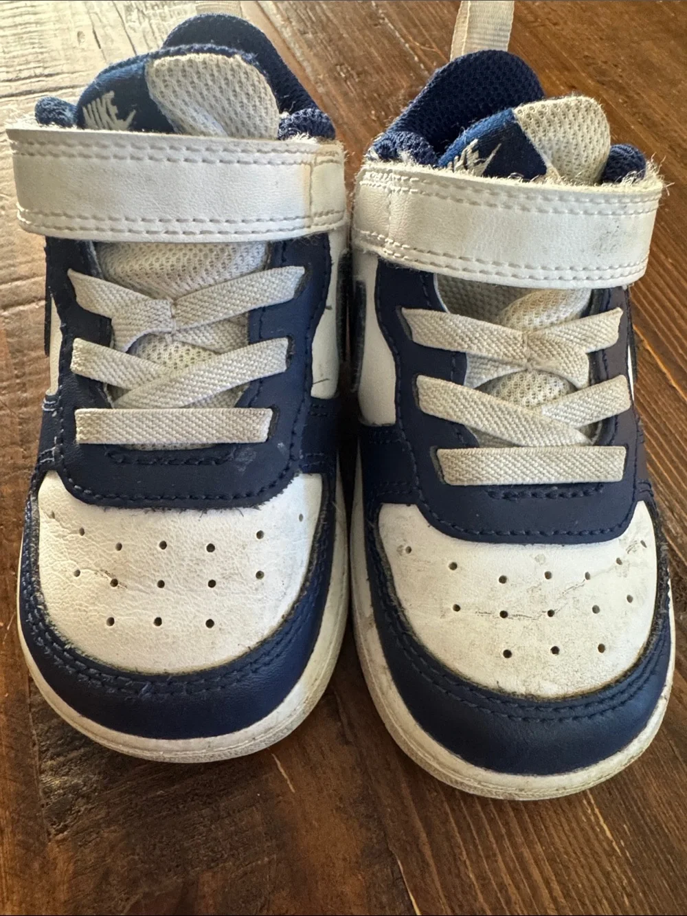 Nike Kids Navy and White Sneakers with Velcro Strap